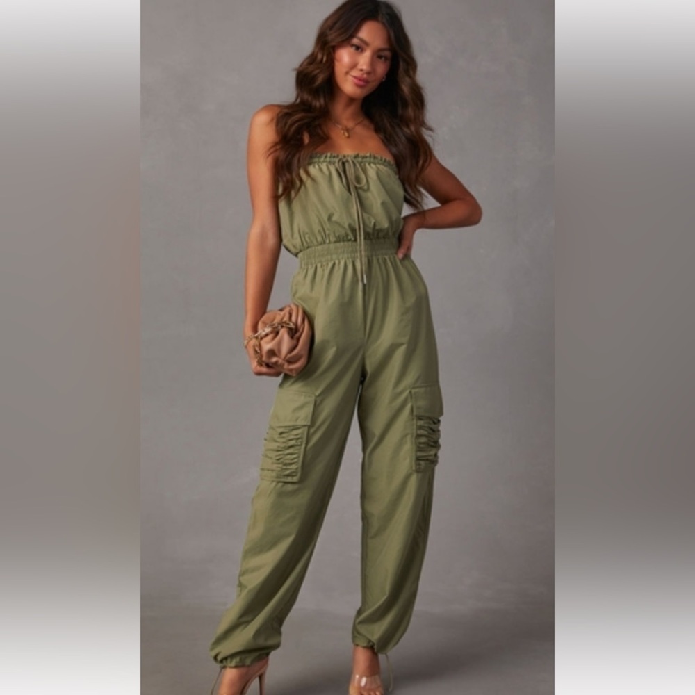 Skylar Rose Olive Green Strapless Jumpsuit Size M